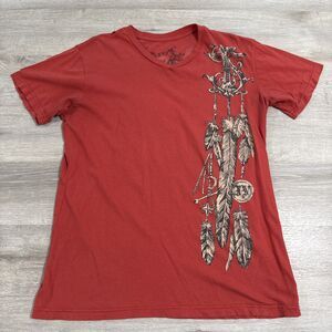 Lynx Shirt Men's Red V Neck Eagle Skull Feather Tattoo Biker Large Tee